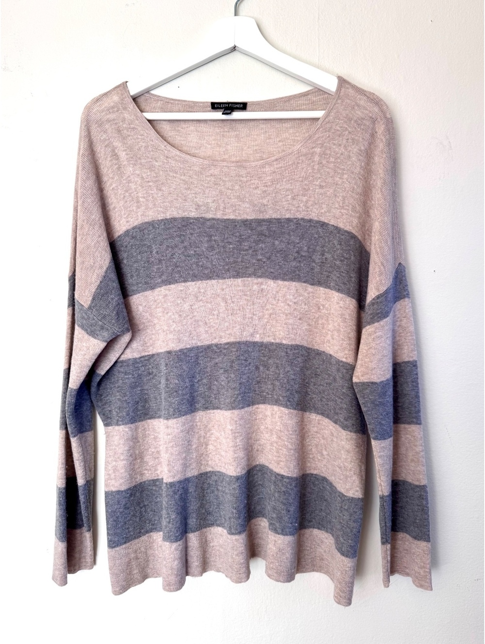 Eileen Fisher striped tan sweater grey draped tunic size XL